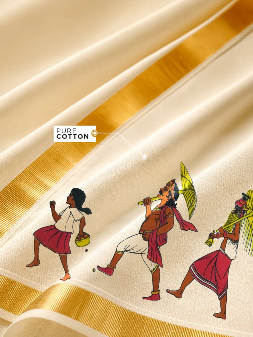 Golden Kasavu Printed Mundu