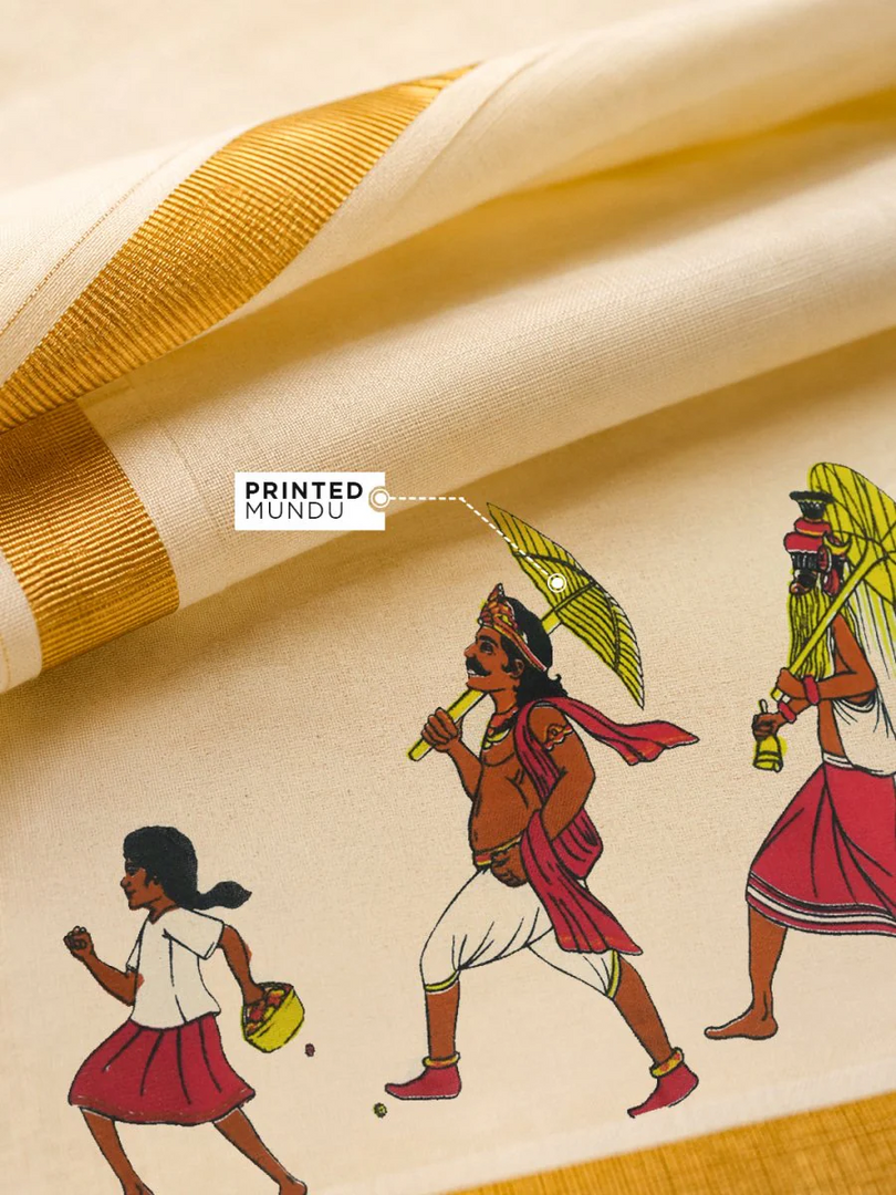 Golden Kasavu Printed Mundu