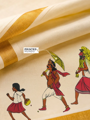 Golden Kasavu Printed Mundu